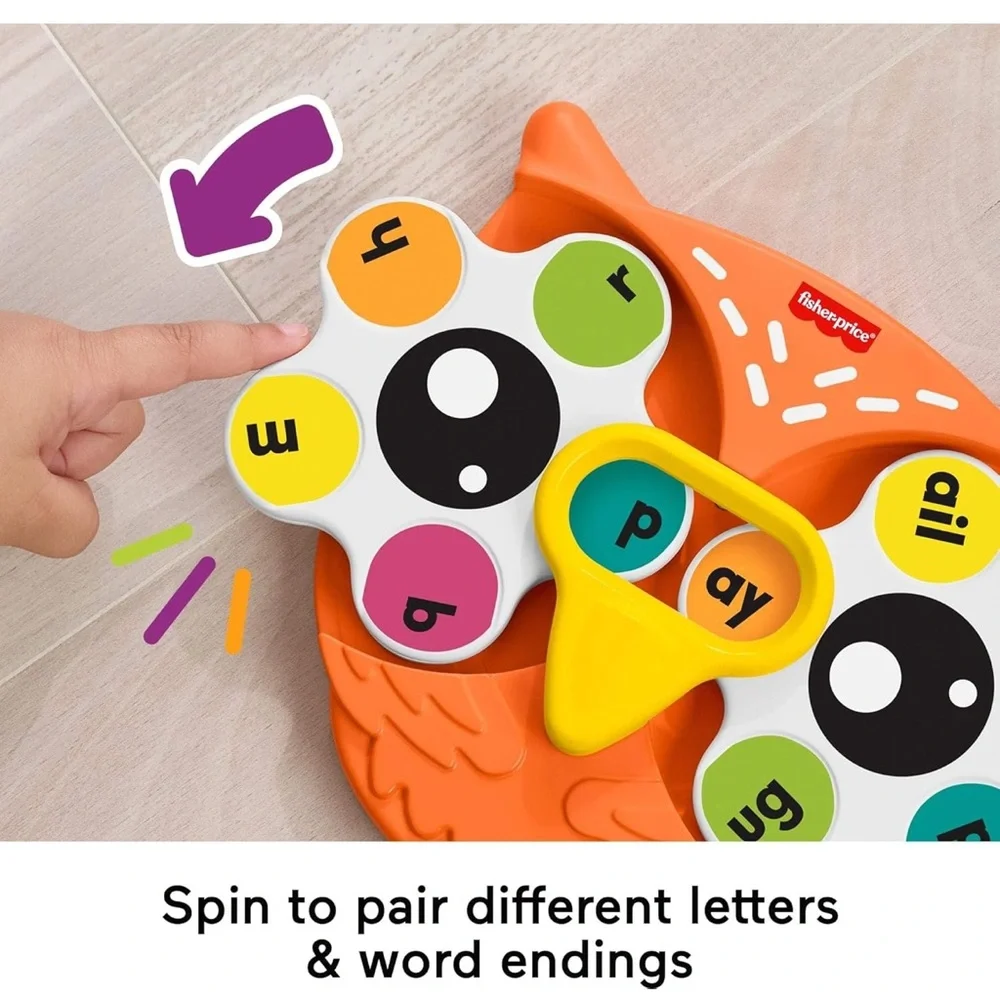 Fisher-Price Orange Owl Letter Spinner Learning Toy with Colorful Buttons